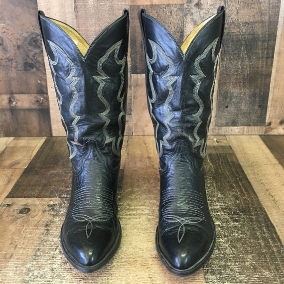 Cowtown Vintage Classic Black Cowboy Boots Mens 9… - image 6