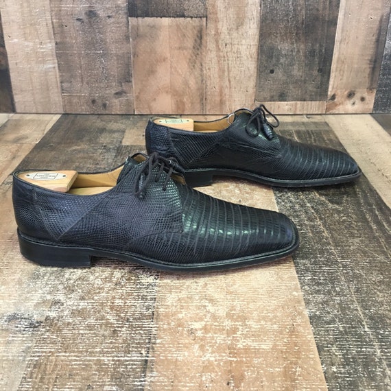 Mezlan Platinum Calvello Teju Lizard Square Toe Oxford Dress Shoes