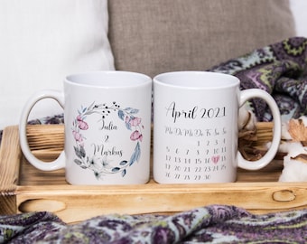 Hochzeitstasse | Tasse personalisiert  | Tasse mit Kalender | Tasse mit Hochzeitstag | Tasse für Hochzeit