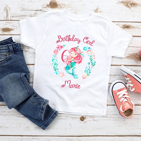 Personalisierbares Baby/Kinder-Shirt | Namensshirt zum Geburtstag | Meerjungfrau mit Zahl | Shirt mit Name | Kidsfashion