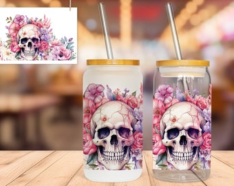 Trinkglas to go Glasbecher Libbey-Glas Totenkopf Bambusdeckel mit Strohhalm Deckel personalisiert Glas Name Geschenk unterwegs Geburtstag