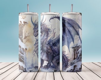 Thermobecher mit Deckel und Strohhalm Edelstahlbecher mit Drache Dragon to go Trinkbecher unterwegs Geschenk