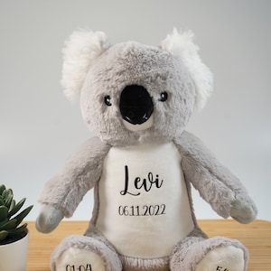 Personalisiertes Kuscheltier personalisiertes Stofftier mit Namen und Geburtsdaten Koala
