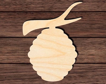 Beehive on Branch Wood Cutout, Unfinished Birch Plywood Bee Craft Shape 003