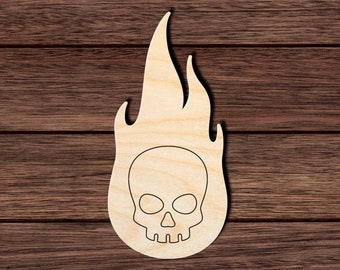 Flame Skull 001 Wooden Shape Cutout for Crafting, Home & Room Décor, and other DIY projects - Many Sizes Available