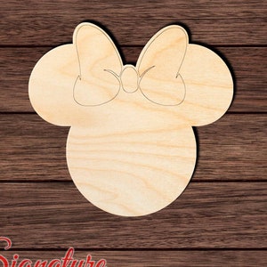 Mouse Head with Bow Unfinished Wooden Cutout for Crafting, Home & Room Décor, and other DIY projects - Many Sizes Available