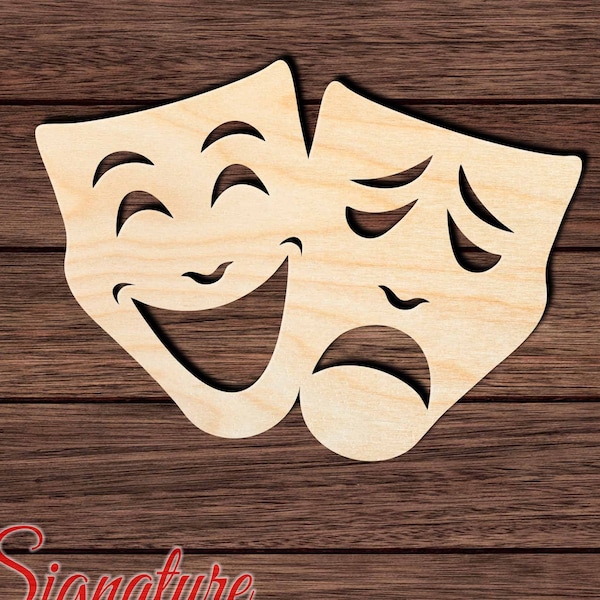 Drama Masks 002 (1-pc) Unfinished Wooden Cutout for Crafting, Home & Room Décor, and other DIY projects - Many Sizes Available