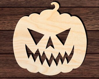 Jack O’ Lantern Wood Cutout, Unfinished Birch Plywood Halloween Pumpkin Craft Shape 009