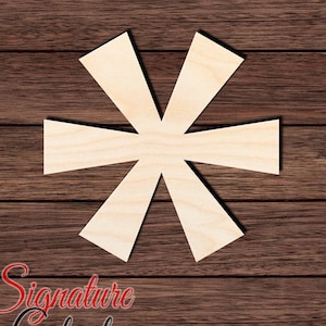 May include: A wooden cutout of a six-pointed star shape. The star is made of unfinished wood and is a light brown color.