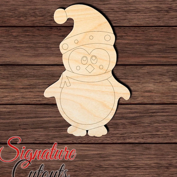 Penguin with Hat 001 Wooden Shape Cutout for Crafting, Home & Room Décor, and other DIY projects - Many Sizes Available