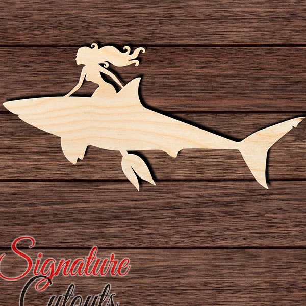 Mermaid riding a Shark Unfinished Wooden Cutout for Crafting, Home & Room Décor, and other DIY projects - Many Sizes Available