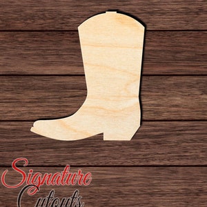 May include: A wooden cutout of a cowboy boot. The boot is light brown and has a pointed toe. The cutout is perfect for crafting and decorating.