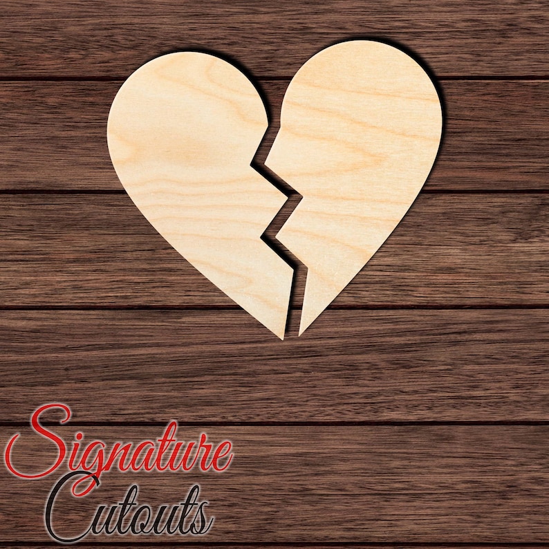 Broken Heart 001 Unfinished Wooden Cutout for Crafting, Home & Room Décor, and other DIY projects Many Sizes Available image 1