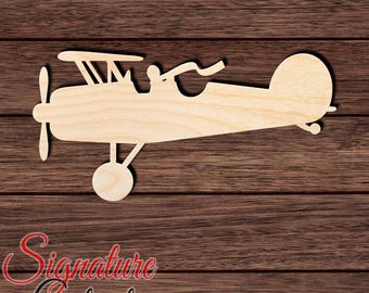 Vintage Biplane Wood Cutout, Unfinished Birch Plywood Aviation Airplane Craft Shape 013