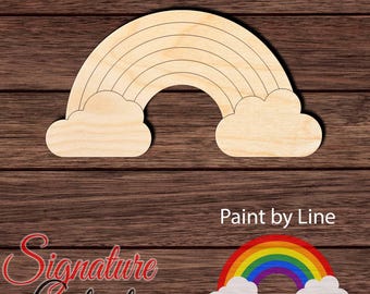 Rainbow Paint by Line Wood Cutout, Unfinished Birch Plywood Kids Craft Shape 001