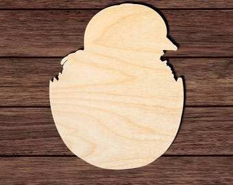 Baby Chick Wood Cutout, Unfinished Birch Plywood Farm Animal Craft Shape 003