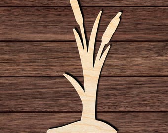 Cattail Plant Wood Cutout, Unfinished Birch Plywood Wetland Botanical Craft Shape 001