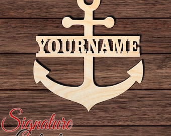 Navy Anchor Custom Name Wood Cutout, Unfinished Birch Plywood Military Craft Sign