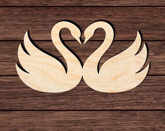Swan Heart Wood Cutout, Unfinished Birch Plywood Love Bird Wedding Craft Blank