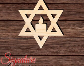 Star of David Candle Wood Cutout, Unfinished Birch Plywood Jewish Hanukkah Craft Shape 001