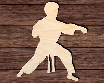 Karate Fighter Wood Cutout, Unfinished Birch Plywood Martial Arts Craft Shape 001