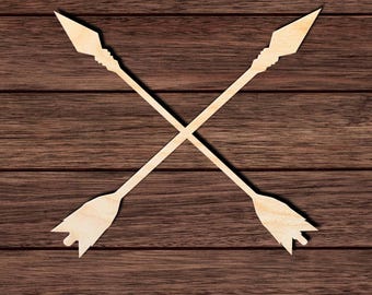 Crossed Arrows Wood Cutout, Unfinished Birch Plywood Rustic Tribal Craft Shape 001