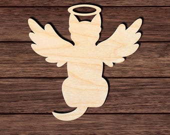 Dog Angel with Halo Wood Cutout, Unfinished Birch Plywood Pet Memorial Craft Shape 002