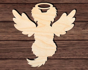 Dog Angel with Halo Wood Cutout, Unfinished Birch Plywood Pet Memorial Craft Shape 003
