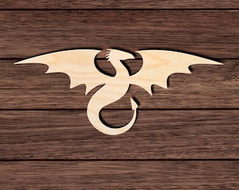 Winged Dragon Wood Cutout, Unfinished Birch Plywood Fantasy Mythical Craft Shape 001