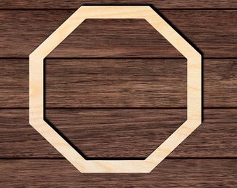 Octagon Outline Wood Cutout, Unfinished Birch Plywood Geometric Frame Craft Shape 001