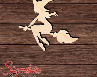 Flying Witch Wood Cutout, Unfinished Birch Plywood Halloween Craft Shape 002