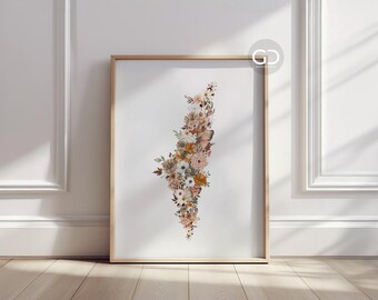 Palestine Map Art Print: Floral Country Wall Decor (UNFRAMED)