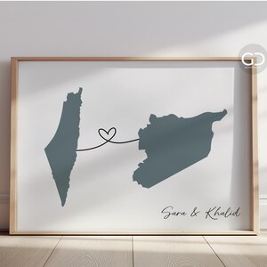 Syria Palestine Personlaized Heart Map Wall Art | Countries Heart Wall Art | Couples Map  | Palestinian Art Prints UNFRAMED