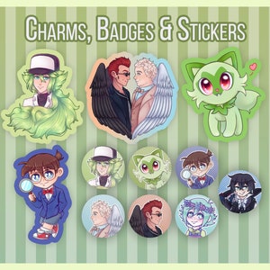 Pokémon Good Omens Detective Conan Vanitas no Carte Omori charms badges stickers N Harmonia AziraCrow Aziraphale Crowley Basil Sprigatito
