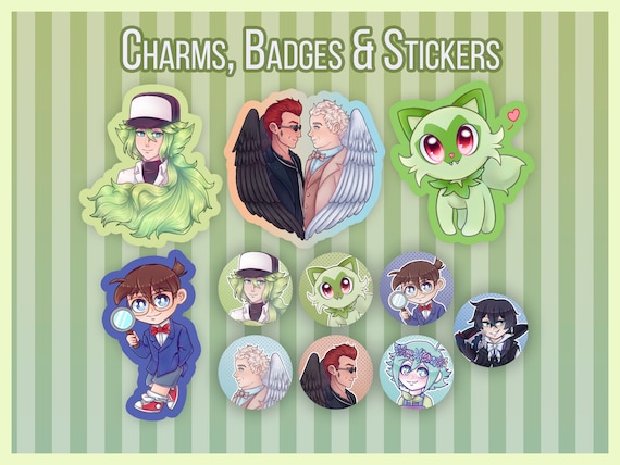 Pokémon Good Omens Detective Conan Vanitas no Carte Omori charms badges stickers N Harmonia AziraCrow Aziraphale Crowley Basil Sprigatito