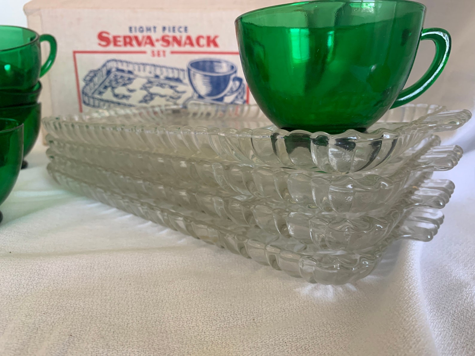 Anchor Hocking Glass Serva Snack 8 Piece Set in the original Etsy