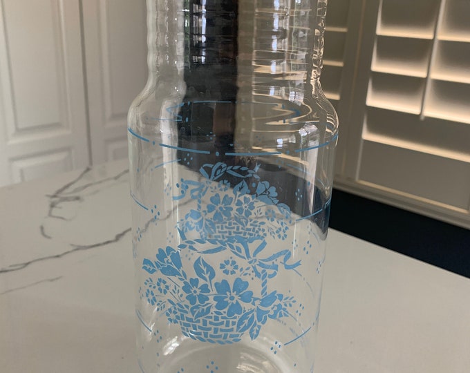 Vintage Pyrex Glass Carafe With Blue Basket of Flowers 1.5 Etsy