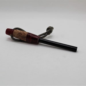 Red and White Resin and Maple Burl Ferro Rod 5.5&quot;x.5&quot;