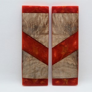 Cherry and Gold Resin and Maple Burl Hybrid Knife Scales 6&quot;x2&quot;x.375&quot;