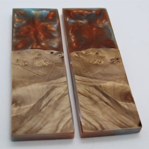 Maple Burl and Papaya and Blue Resin Hybrid Knife Scales 6&quot;x2&quot;x.375&quot;