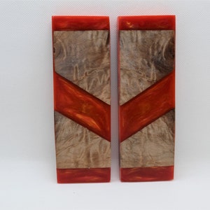 Cherry and Gold Resin and Maple Burl Hybrid Knife Scales 6&quot;x2&quot;x.375&quot;