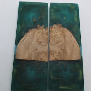 Turquoise and Yellow Gold Resin and Maple Burl Hybrid Knife Scales 6&quot;x2&quot;x.375&quot;