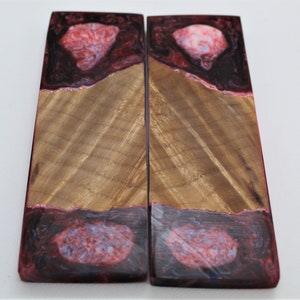Red, White, and Blue Resin and Maple Burl Hybrid Knife Scales 5.75&quot;x2&quot;x.375&quot;
