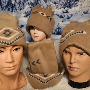 Beige Aztec Print 4 Point Fleece Winter Retro Hat