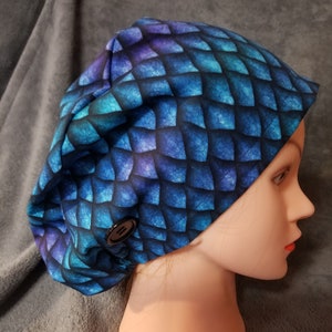 Blue Dragon Scales Print Pixie Style Scrub Cap,  Euro style scrub cap