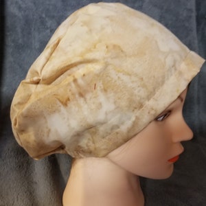 Beige Batik Print Pixie Style Scrub Cap,  Euro style scrub cap