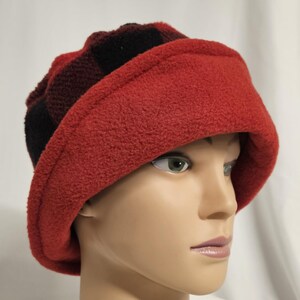 Red and Black Buffalo Check with Black Flapper Anti Pill Fleece Winter Flapper Hat Size Medium Left Flap