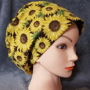 Sunflower Print Pixie Style Scrub Cap,  Euro style scrub cap