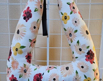 H Pillow with Flower Print; Car Seat Pillow; Travel Pillow