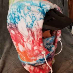Rainbow with White Tie Dye Print Anti Pill Fleece Extra Large Ski Helmet Cover